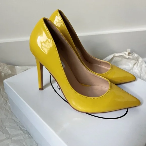 Steve Madden Orkid yellow patent heels pumps 4in heel size 6 - Picture 3 of 14